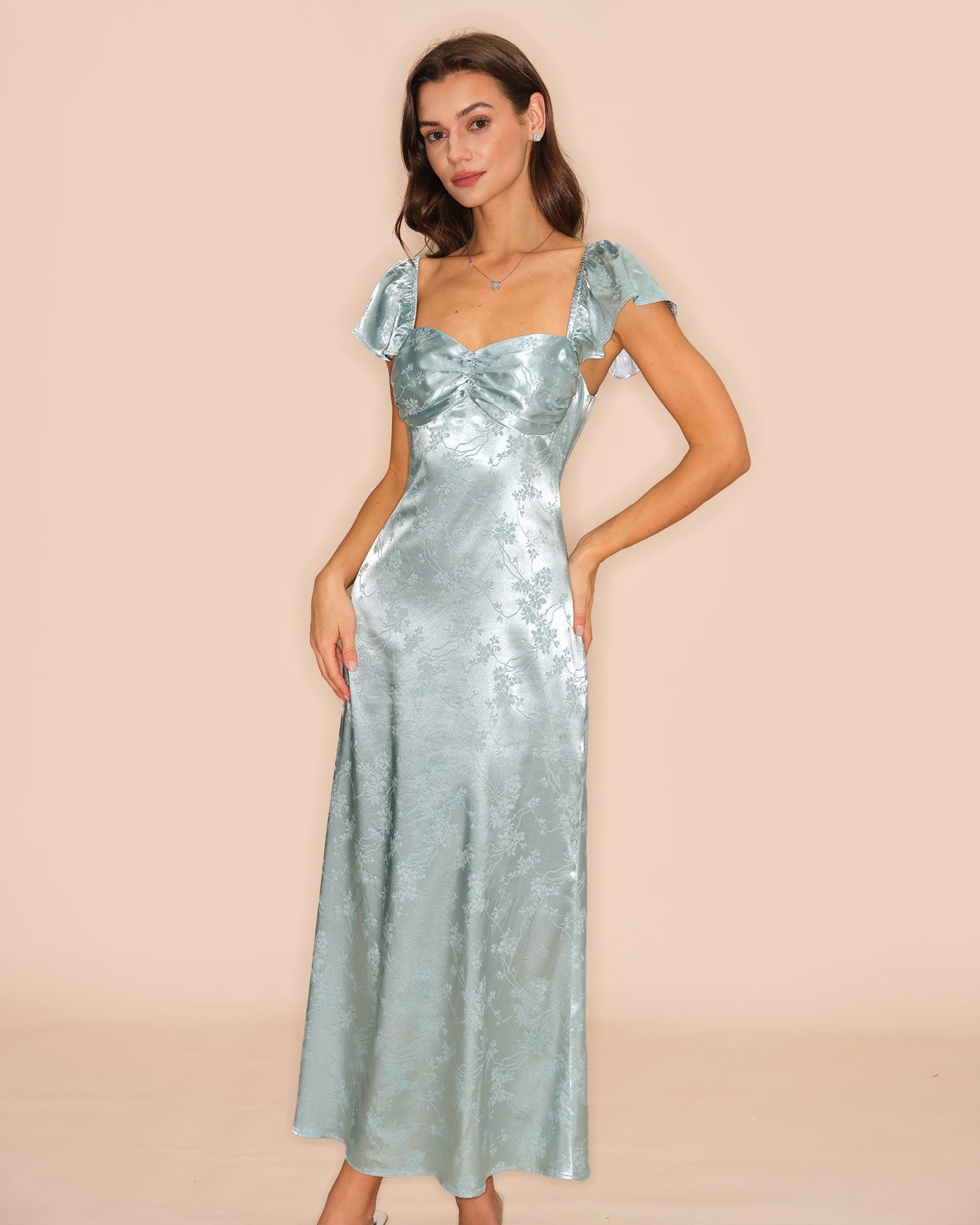 Green Sweetheart Neck Floral Maxi Dress | Rihoas