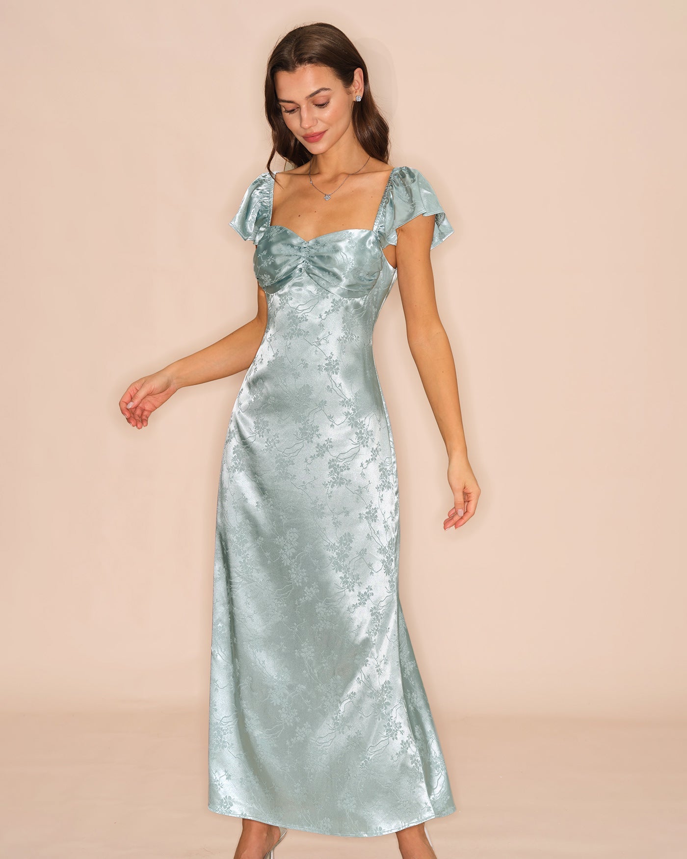Green Sweetheart Neck Floral Maxi Dress | Rihoas