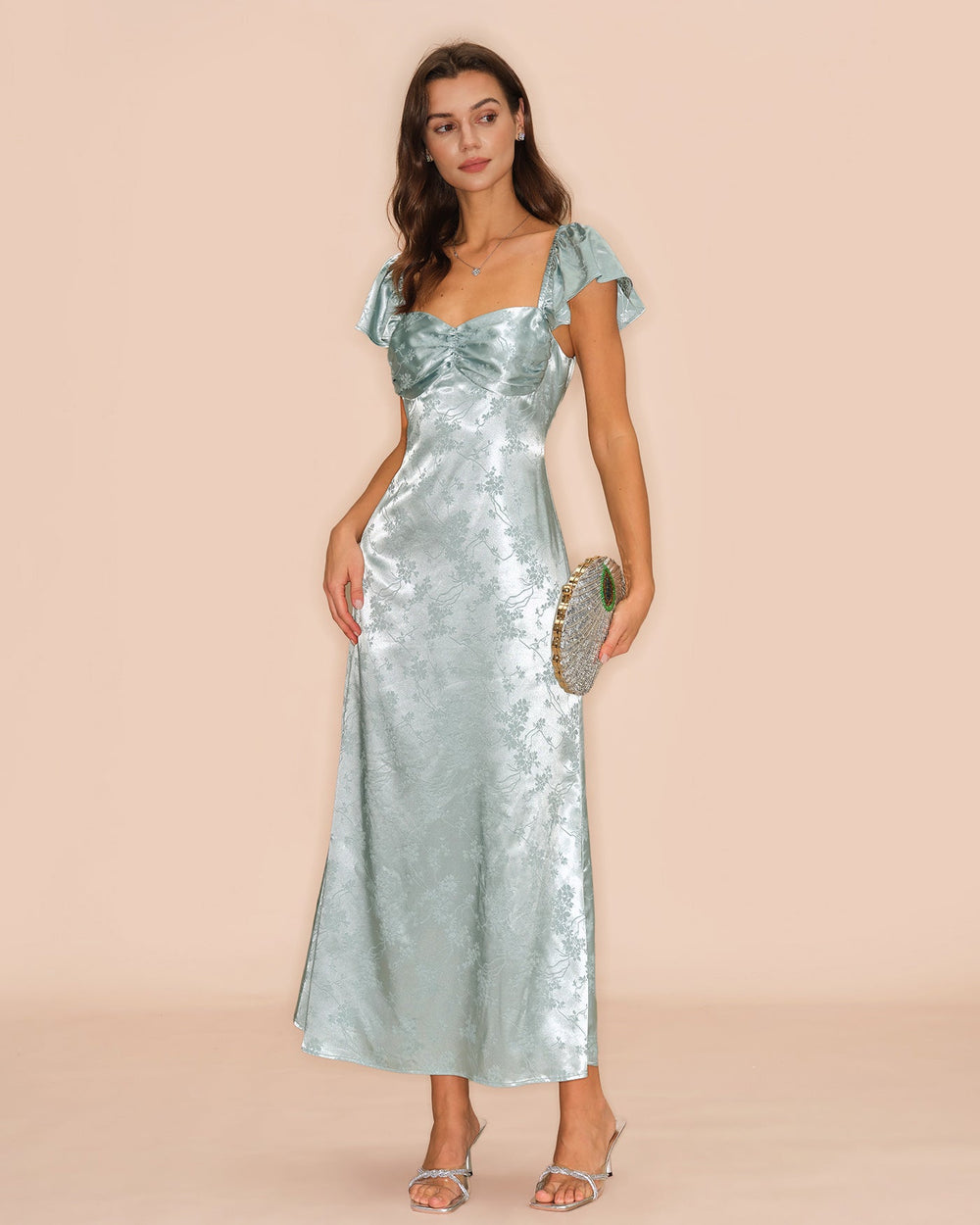Green Sweetheart Neck Floral Maxi Dress | Rihoas