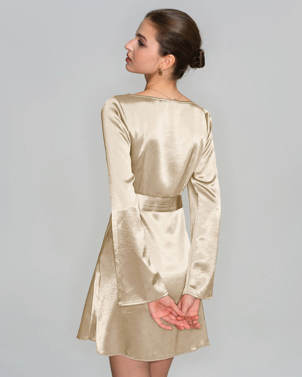 Apricot Boat Neck Satin A-Line Mini Dress | Rihoas