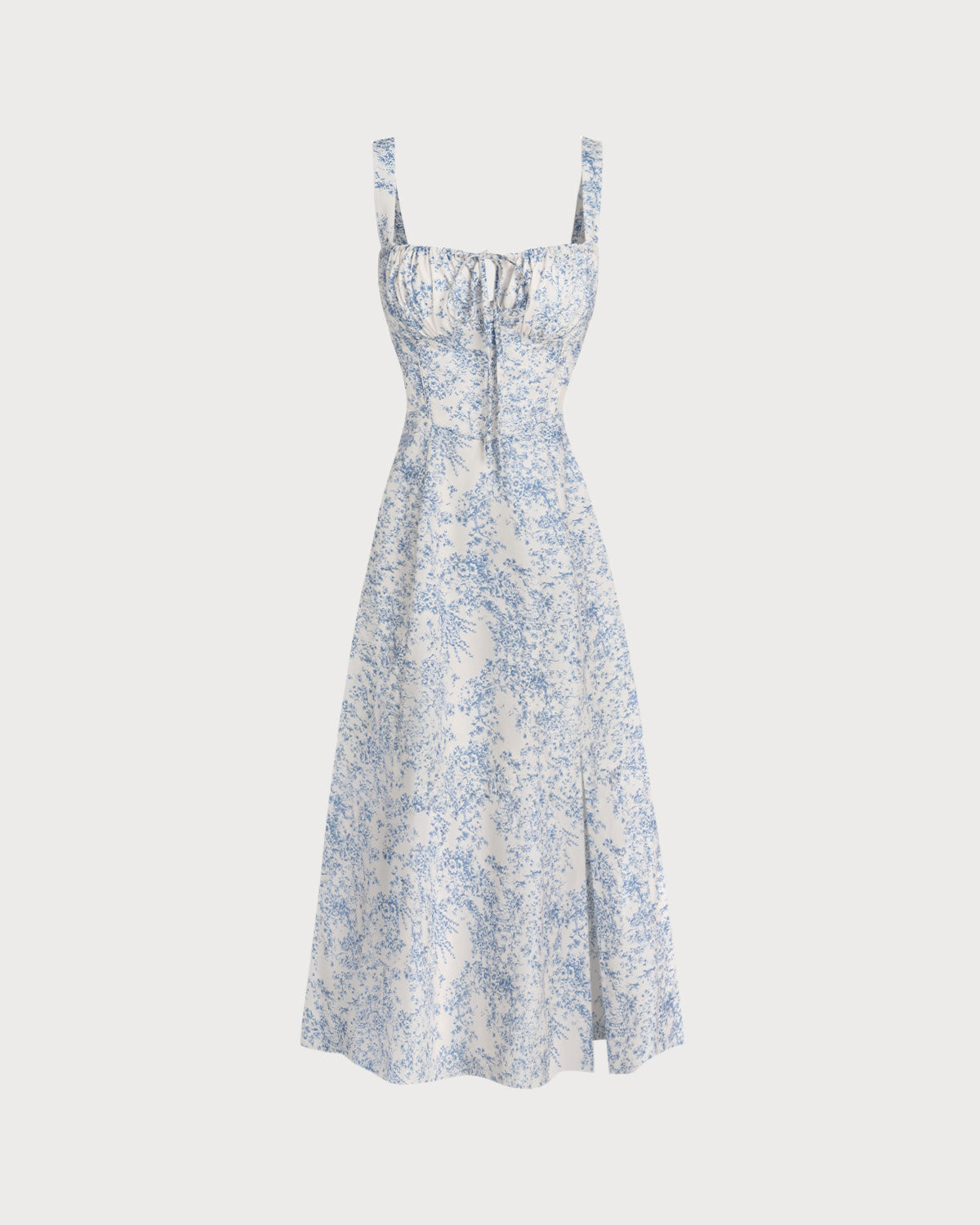 Blue Floral Ruched Slip Midi Dress | Rihoas