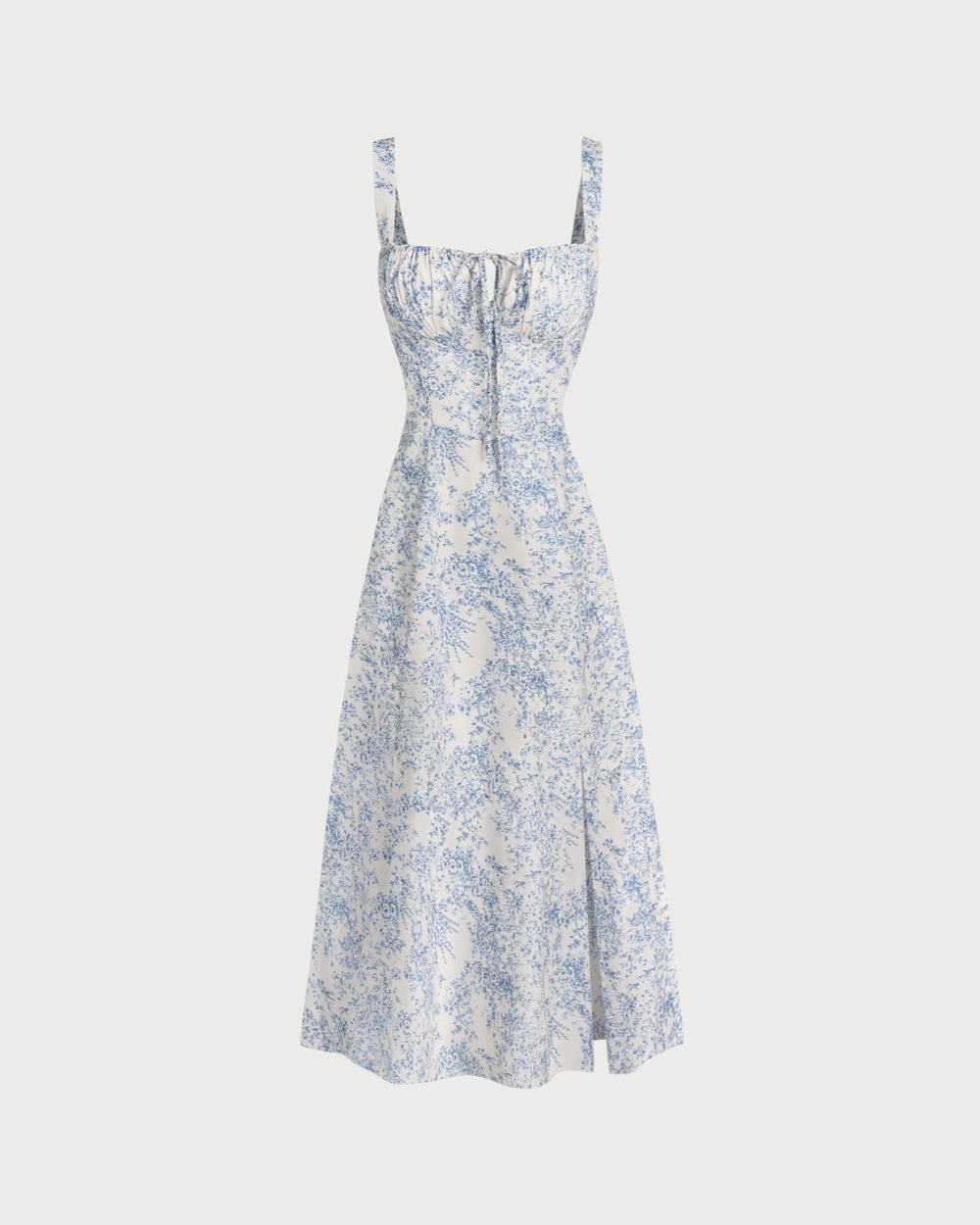 Blue Floral Ruched Slip Midi Dress | Rihoas