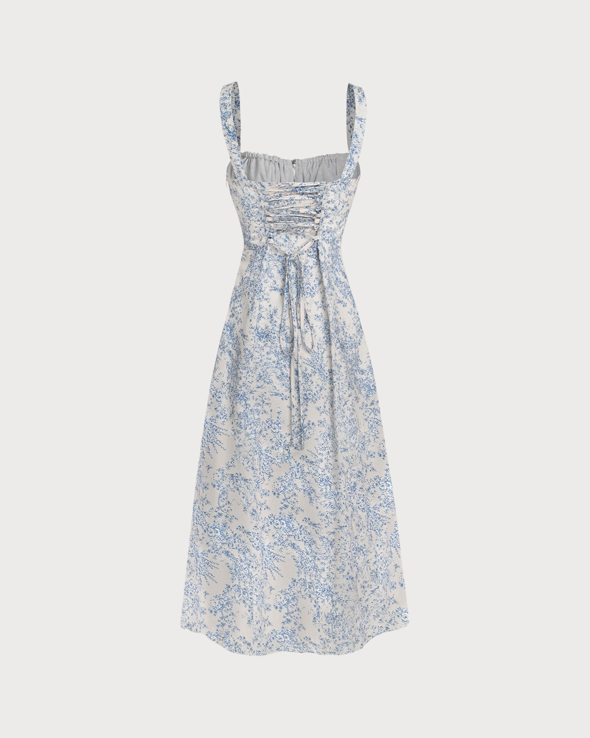 Blue Floral Ruched Slip Midi Dress | Rihoas