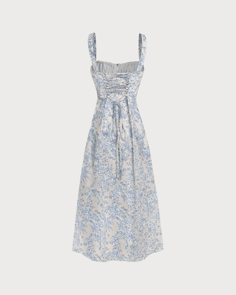 Blue Floral Ruched Slip Midi Dress | Rihoas