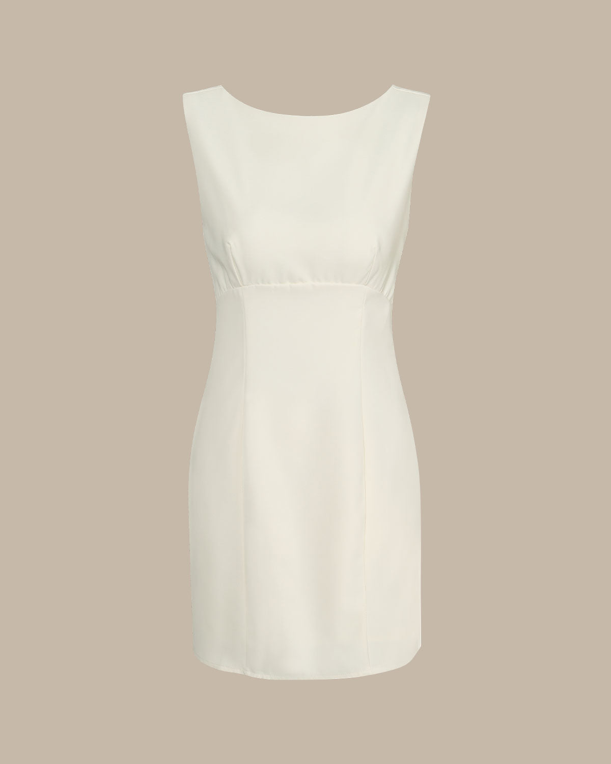The Beige Boat Neck Back Bowknot Mini Dress | Rihoas