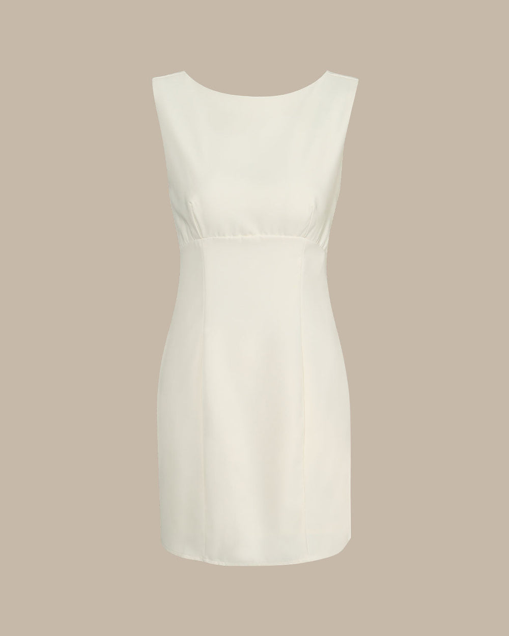 The Beige Boat Neck Back Bowknot Mini Dress | Rihoas