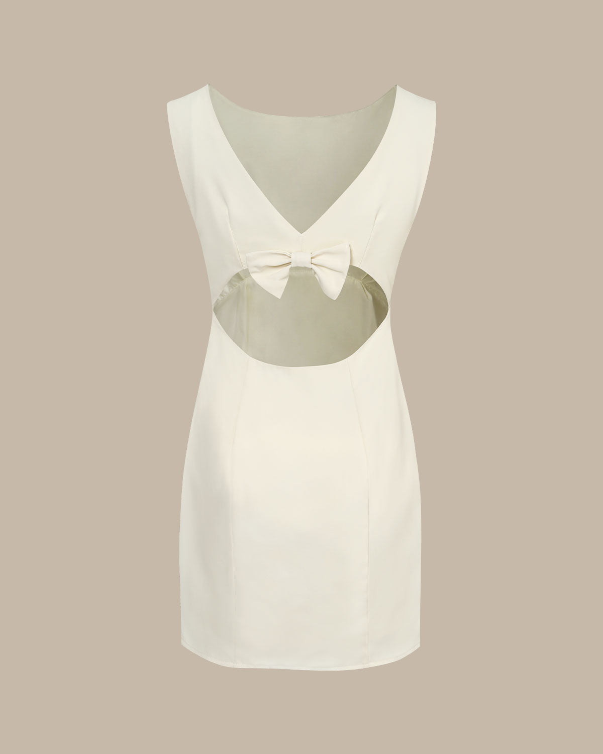 The Beige Boat Neck Back Bowknot Mini Dress | Rihoas