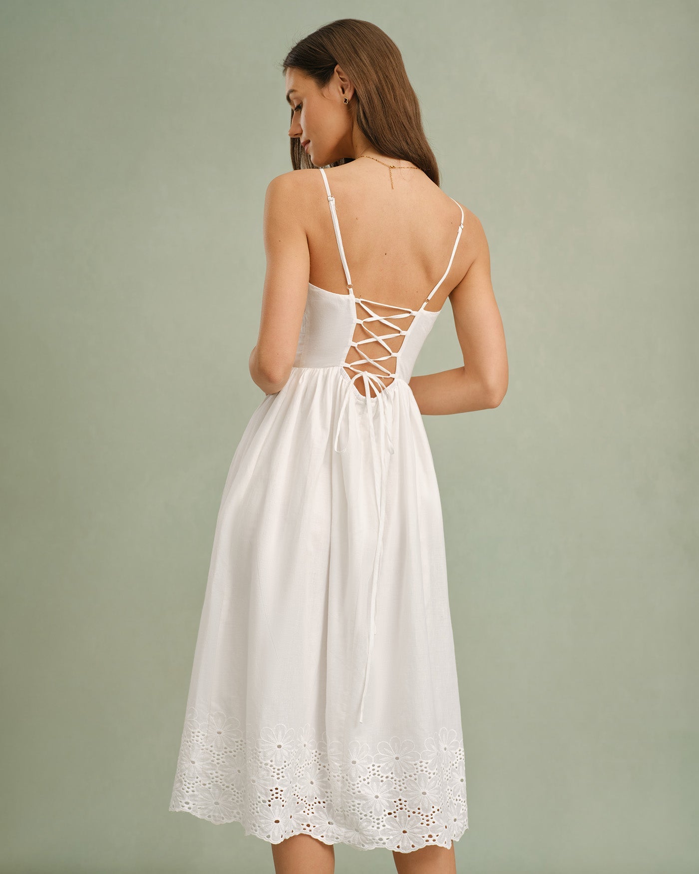 White Lace X Cross Slip Midi Dress | Rihoas