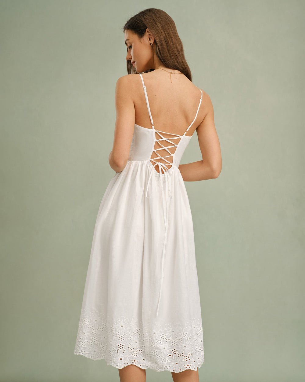 White Lace X Cross Slip Midi Dress | Rihoas