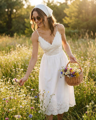 White Lace X Cross Slip Midi Dress | Rihoas