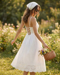 White Lace X Cross Slip Midi Dress | Rihoas