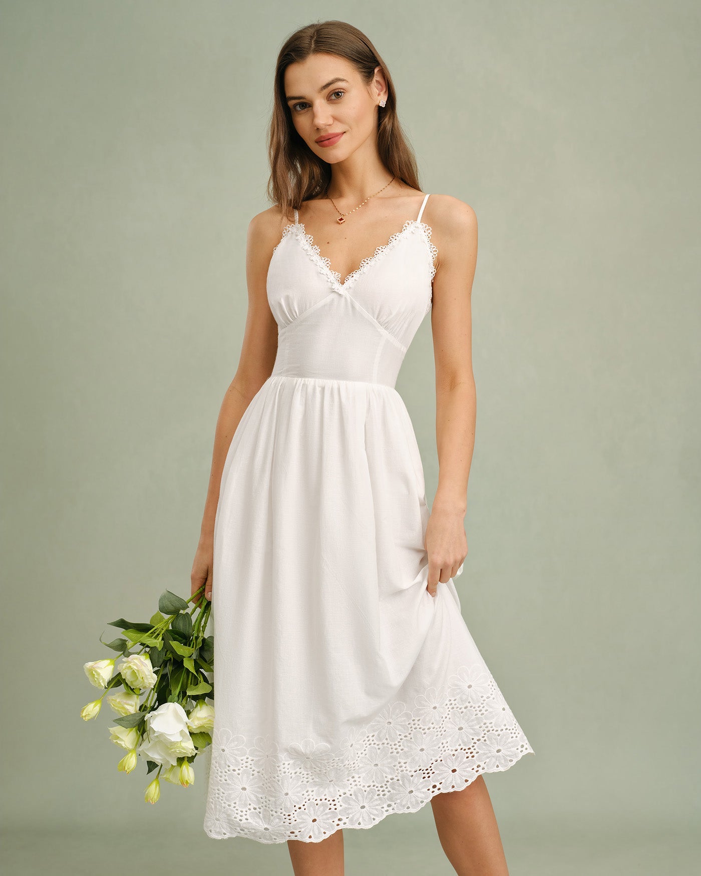White Lace X Cross Slip Midi Dress | Rihoas