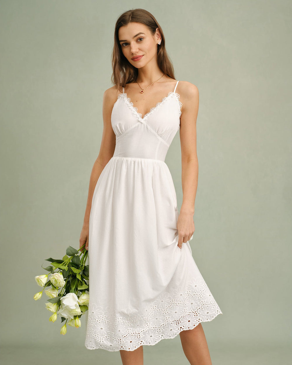 White Lace X Cross Slip Midi Dress | Rihoas
