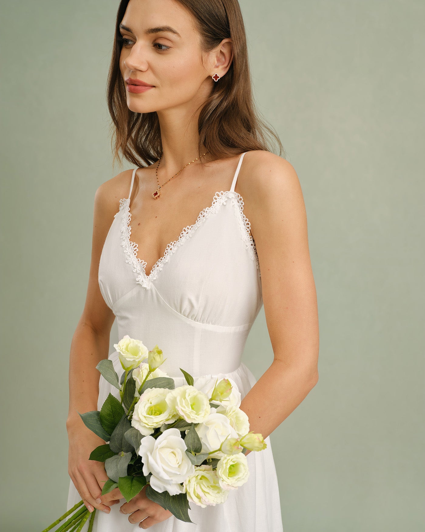 White Lace X Cross Slip Midi Dress | Rihoas