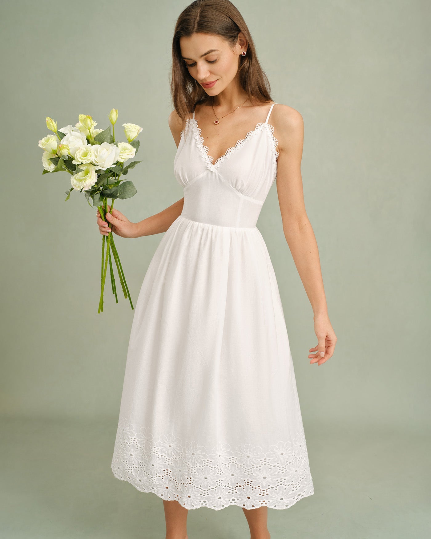 White Lace X Cross Slip Midi Dress | Rihoas