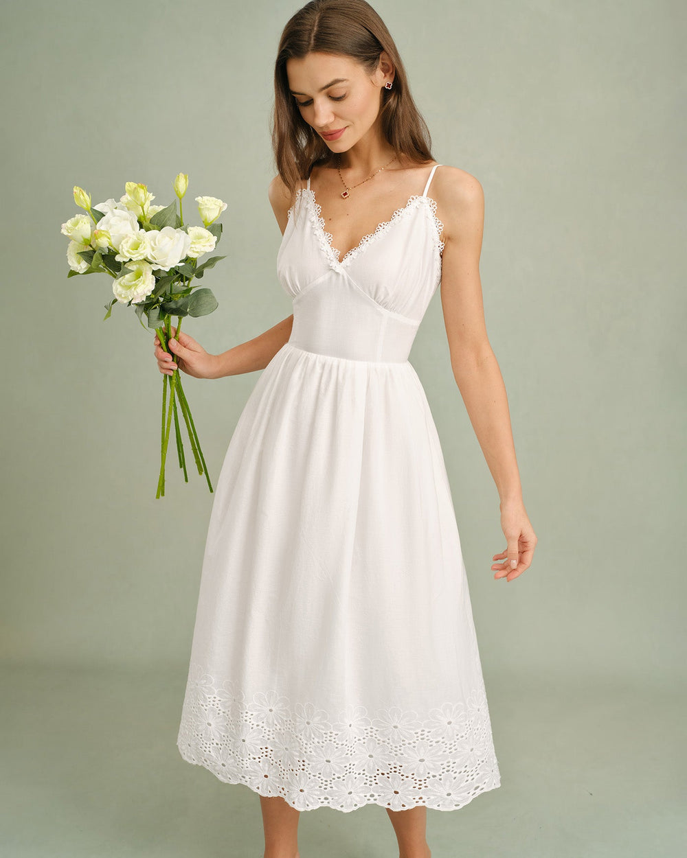 White Lace X Cross Slip Midi Dress | Rihoas