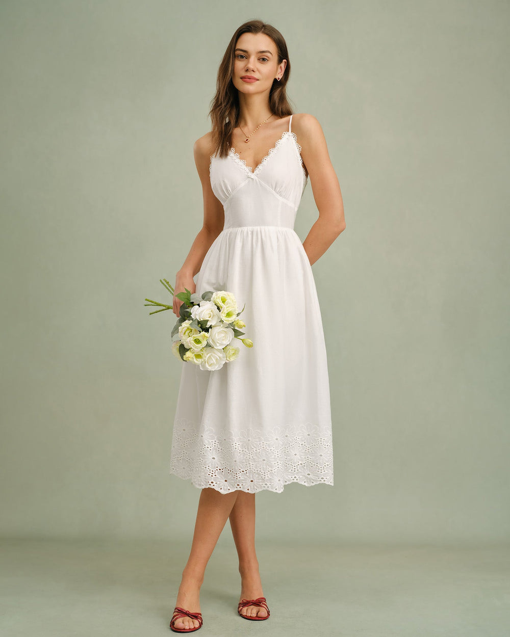 White Lace X Cross Slip Midi Dress | Rihoas