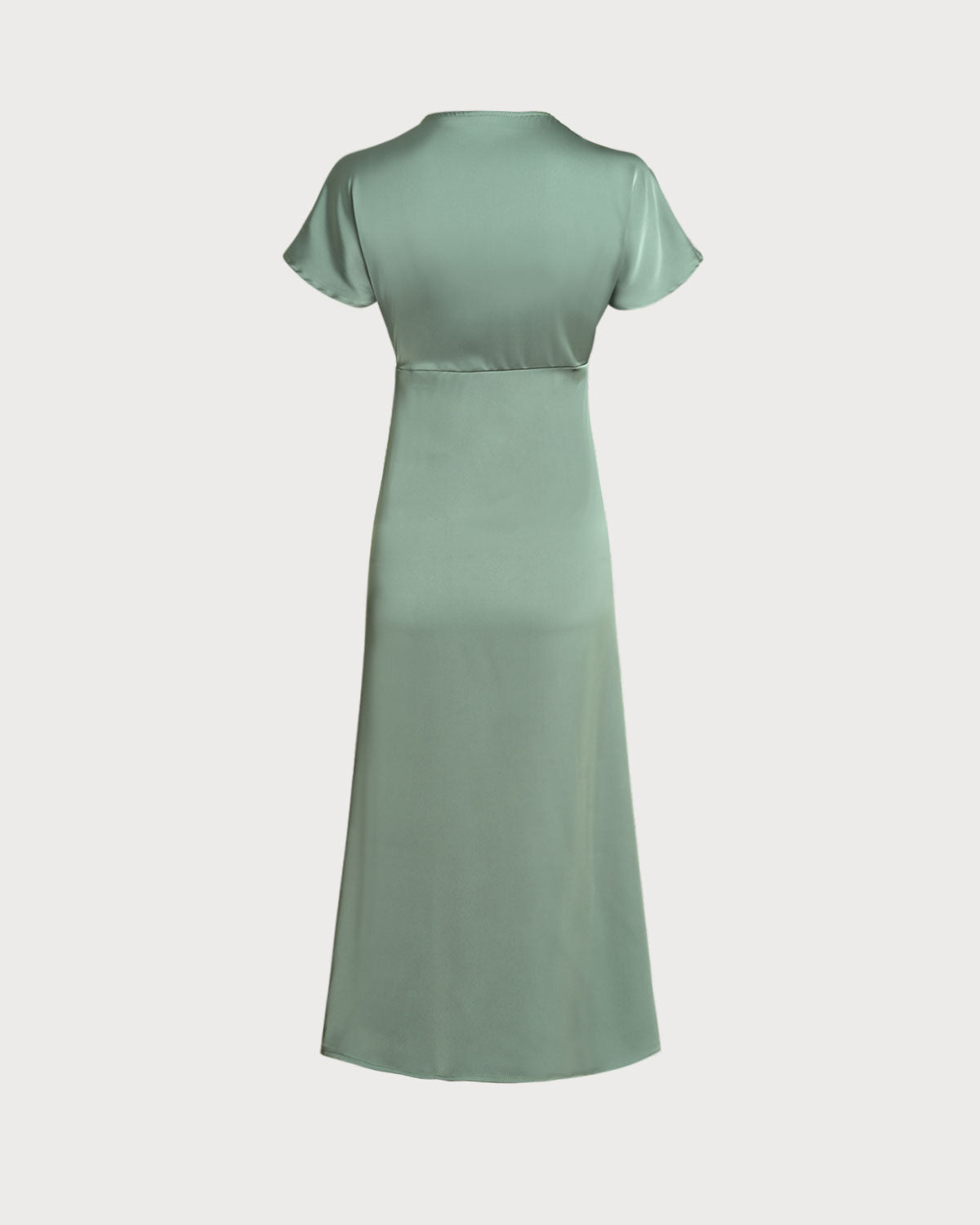 Green Satin V Neck A-Line Midi Dress | Rihoas
