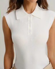 White Cap Sleeve Ribbed Knit Tee | Rihoas