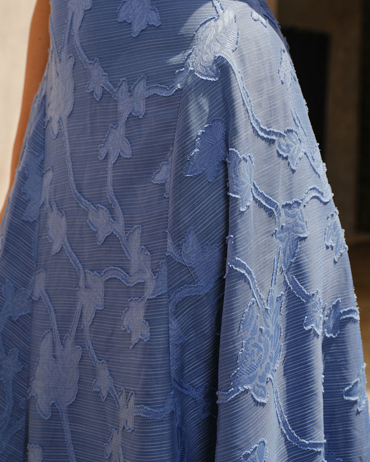 Blue Jacquard Ruched Slip Maxi Dress | Rihoas