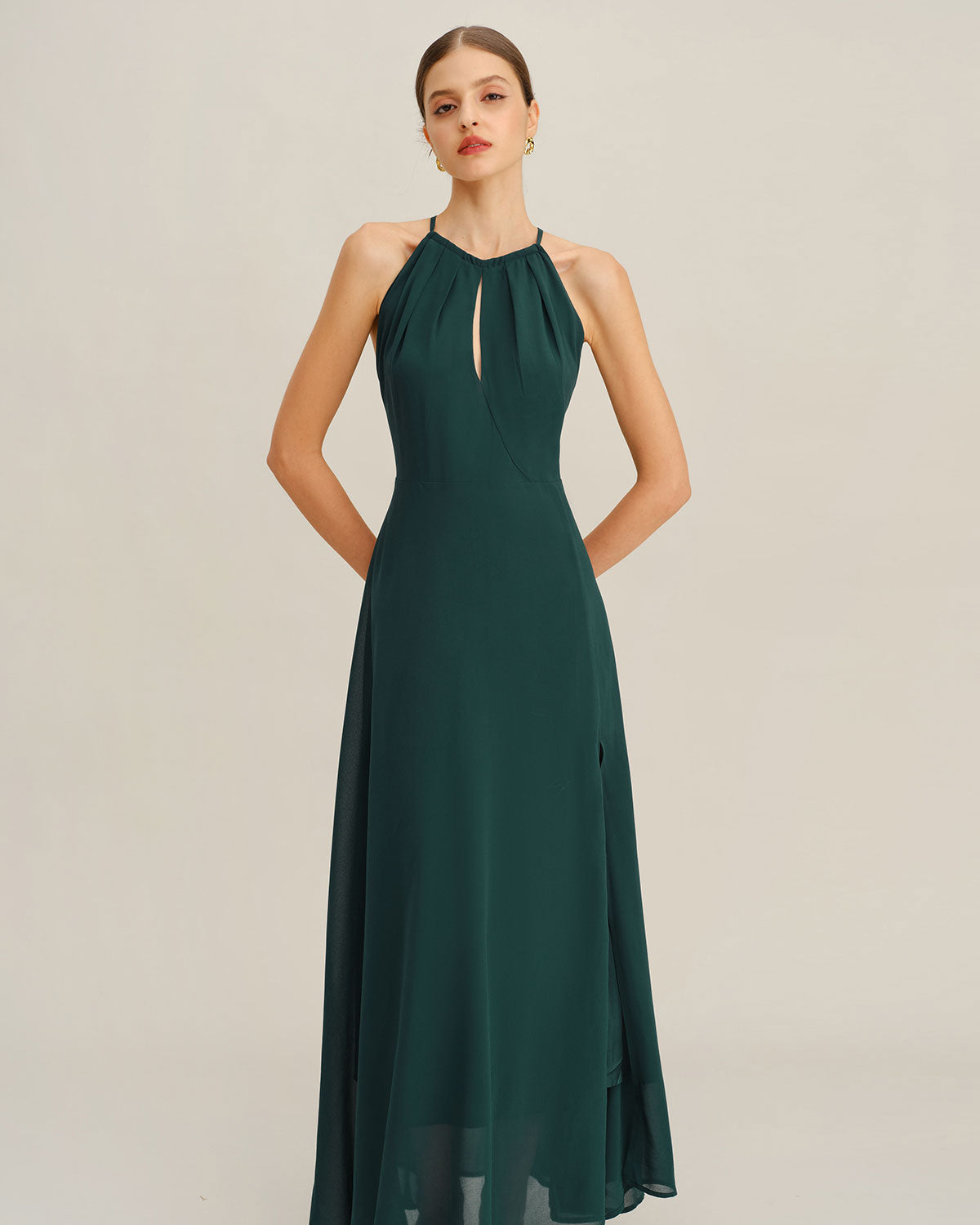 Green Chiffon Slit Maxi Dress | Rihoas