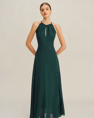 Green Chiffon Slit Maxi Dress | Rihoas