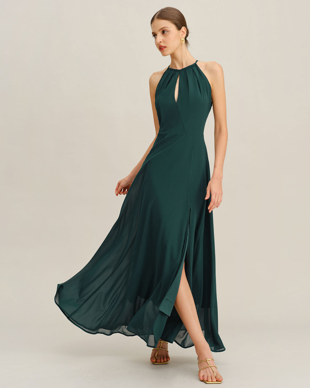 Green Chiffon Slit Maxi Dress | Rihoas