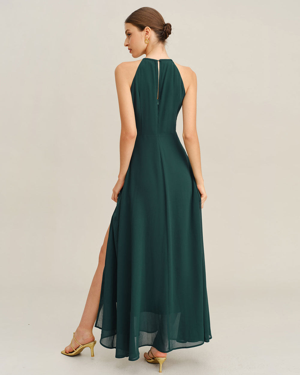 Green Chiffon Slit Maxi Dress | Rihoas