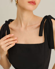 Black Chiffon Tie Strap Maxi Dress | Rihoas