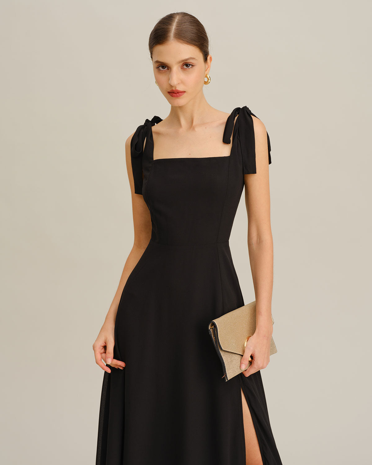 Black Chiffon Tie Strap Maxi Dress | Rihoas