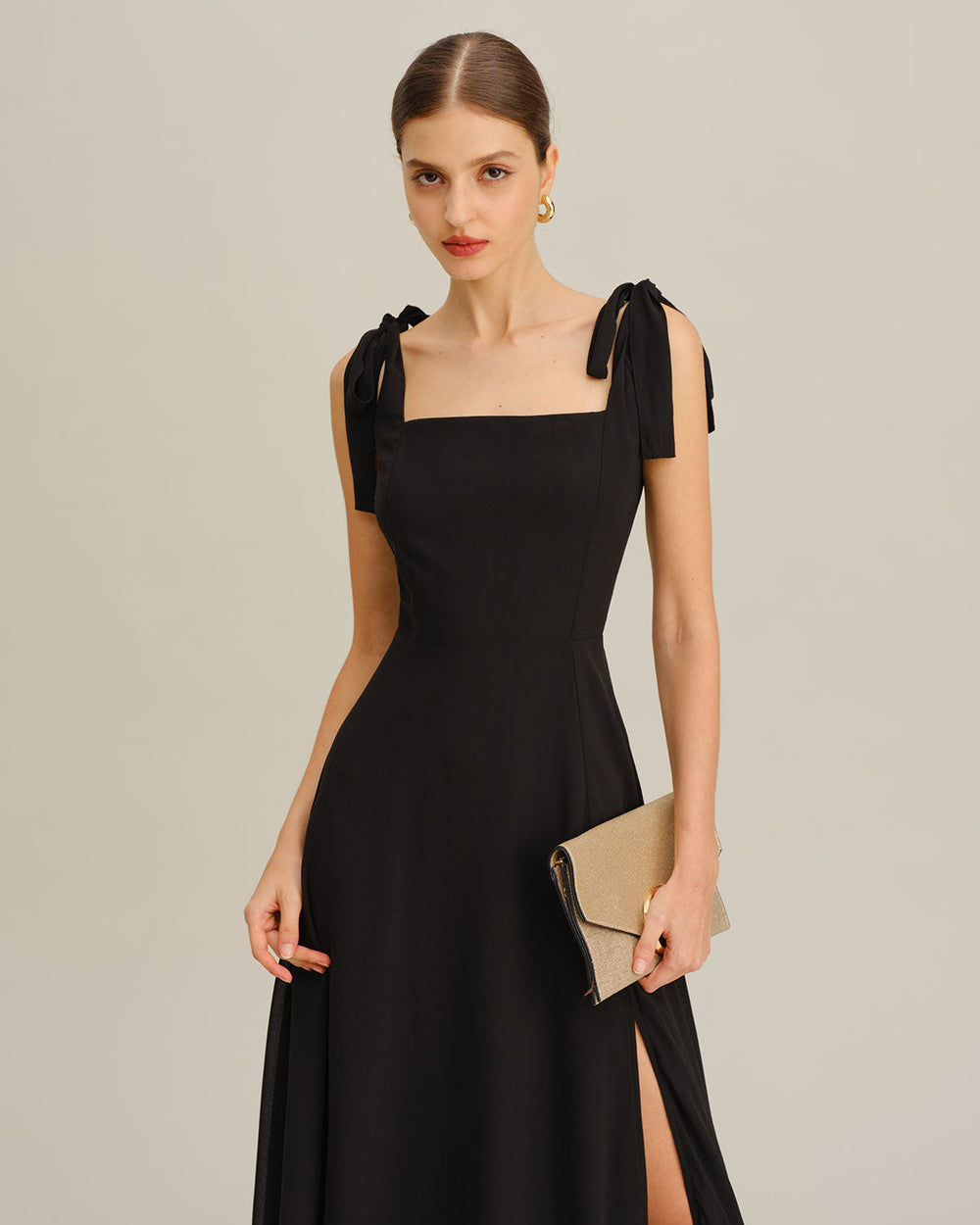 Black Chiffon Tie Strap Maxi Dress | Rihoas