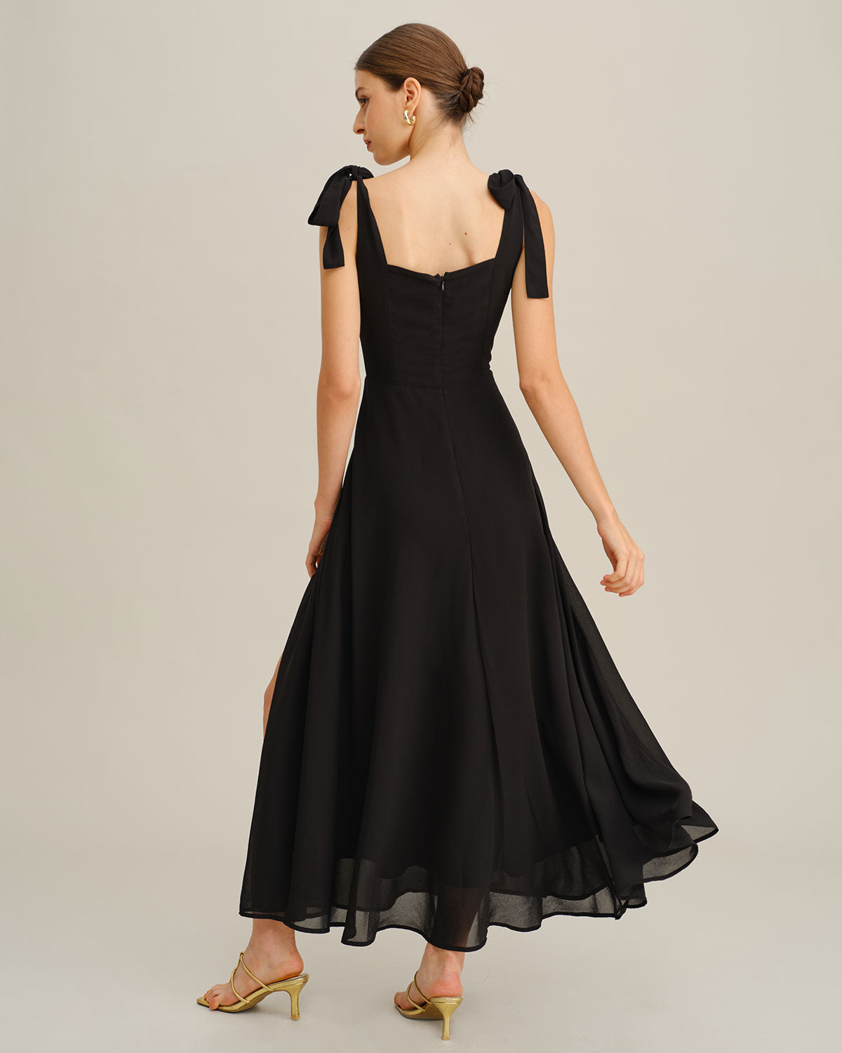 Black Chiffon Tie Strap Maxi Dress | Rihoas
