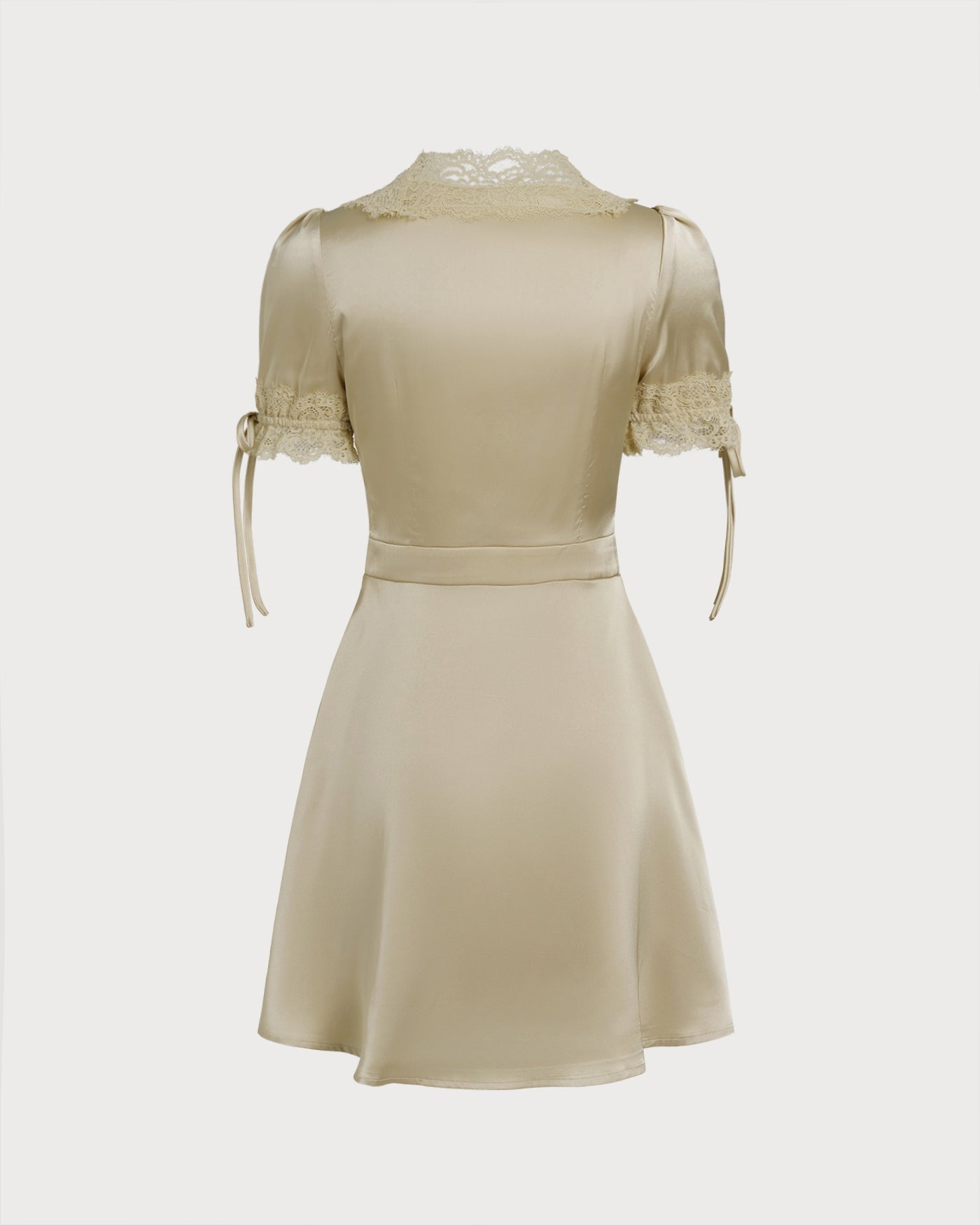 Apricot V Neck Lace Satin Mini Dress | Rihoas