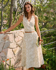 Beige V Neck Embroidery Tank Top | Rihoas