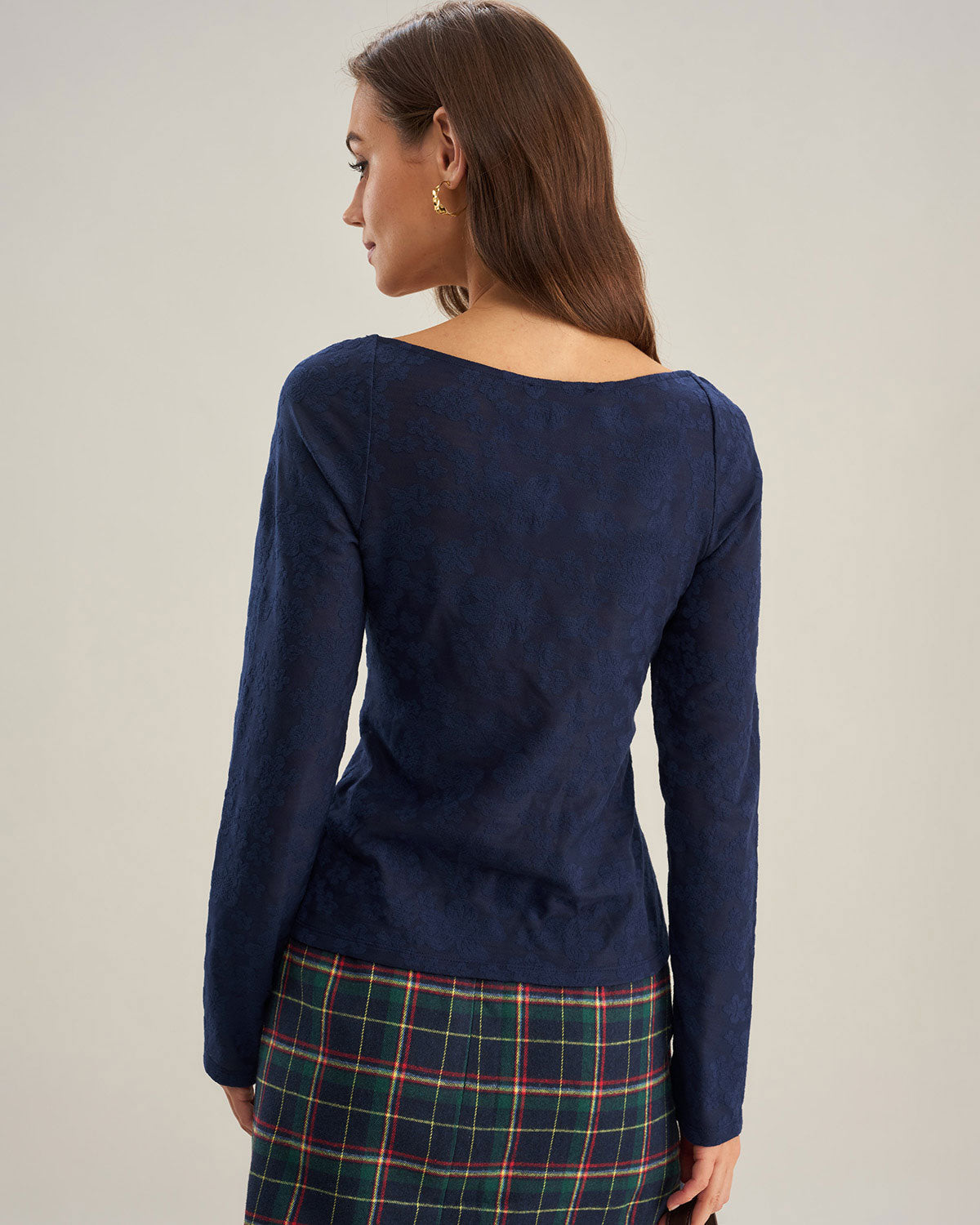 Navy Sweetheart Neck Lace Tee | Rihoas