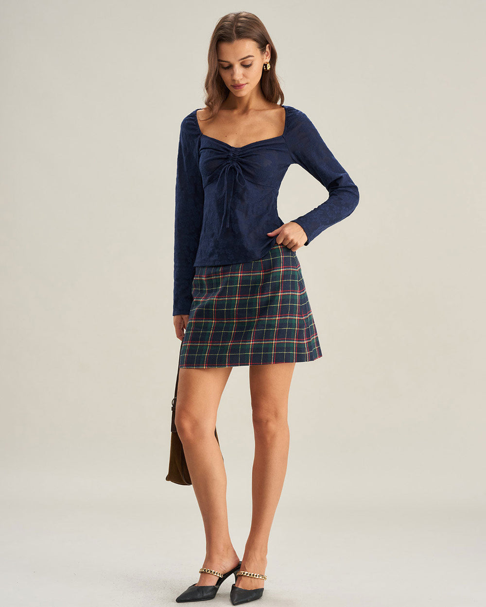 Navy Sweetheart Neck Lace Tee | Rihoas
