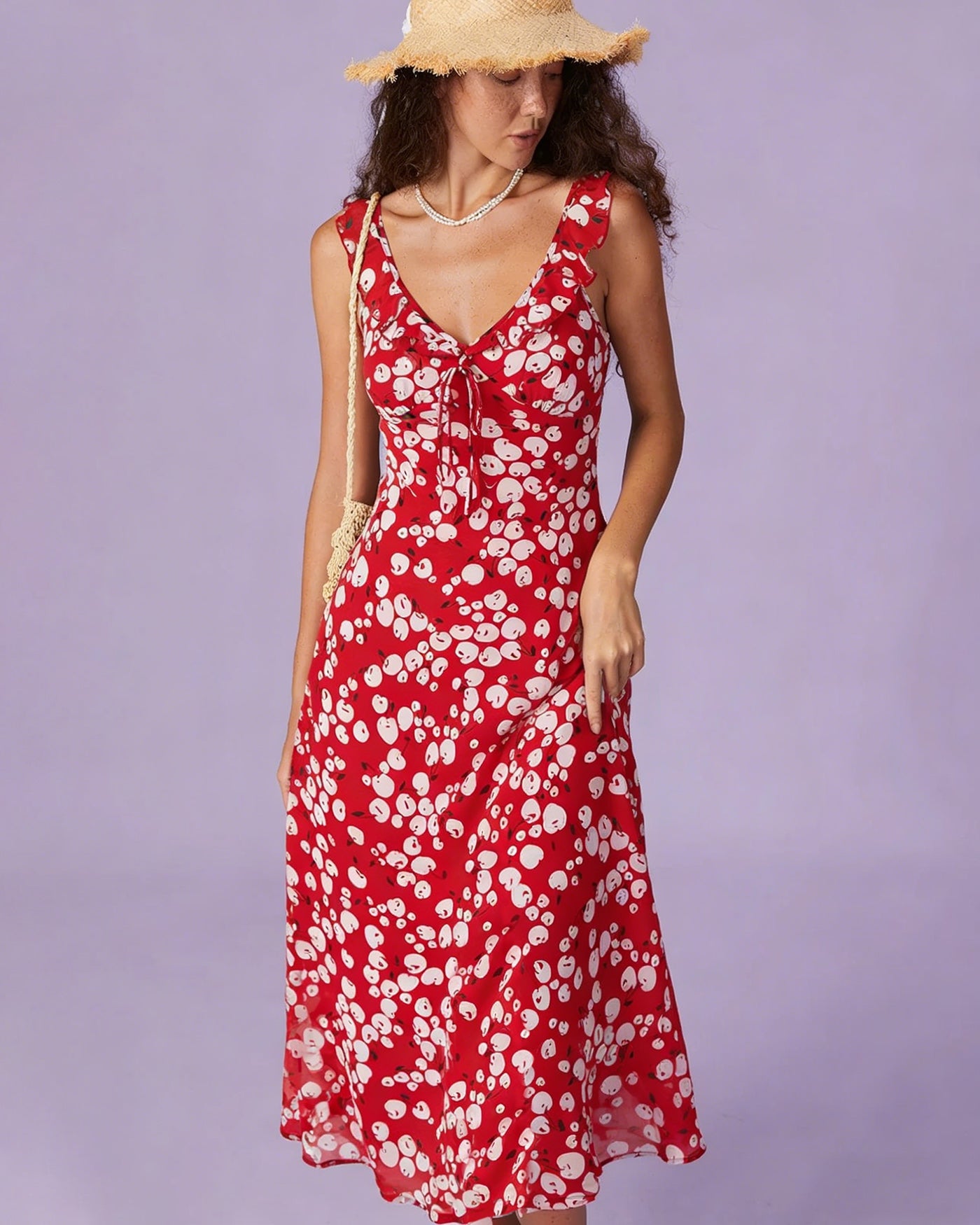 Red Floral Sleeveless Maxi Dress | Rihoas