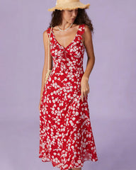 Red Floral Sleeveless Maxi Dress | Rihoas