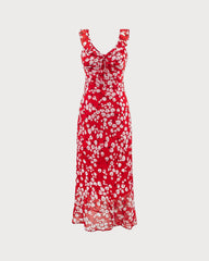 Red Floral Sleeveless Maxi Dress | Rihoas