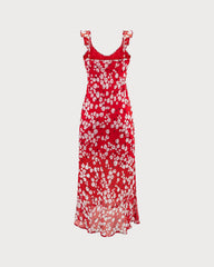 Red Floral Sleeveless Maxi Dress | Rihoas