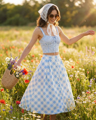 Blue X Cross Tie Plaid Cami Top | Rihoas