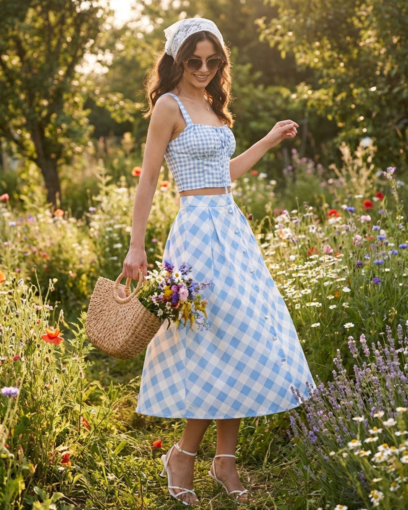 Blue X Cross Tie Plaid Cami Top | Rihoas
