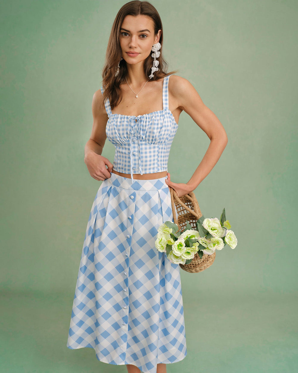 Blue X Cross Tie Plaid Cami Top | Rihoas