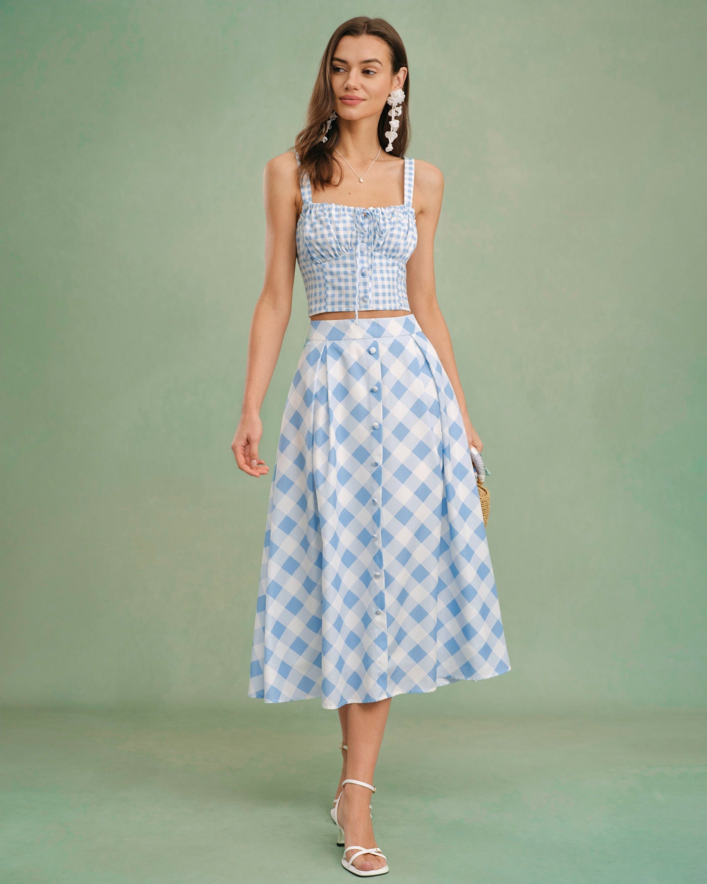 Blue X Cross Tie Plaid Cami Top | Rihoas