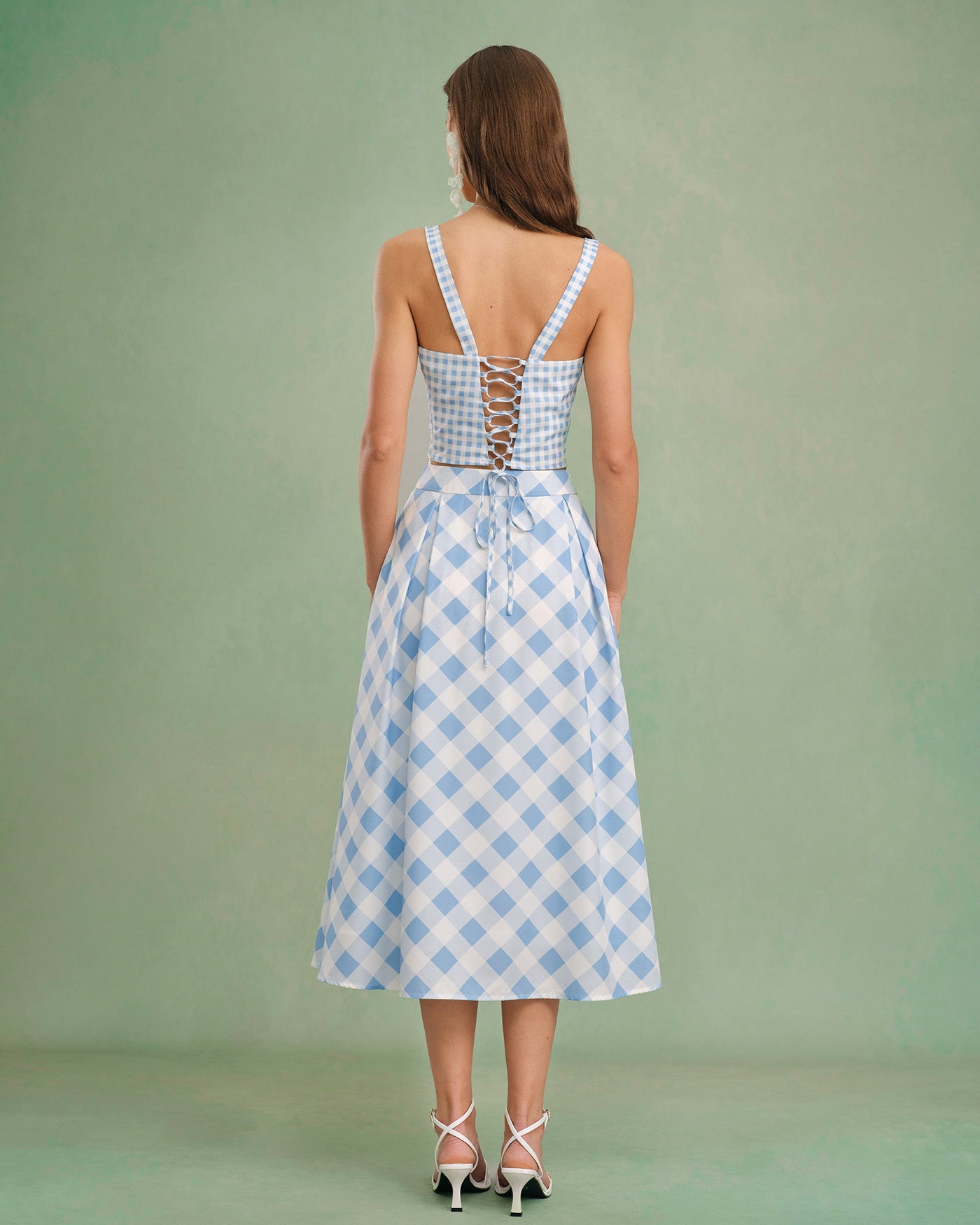 Blue X Cross Tie Plaid Cami Top | Rihoas