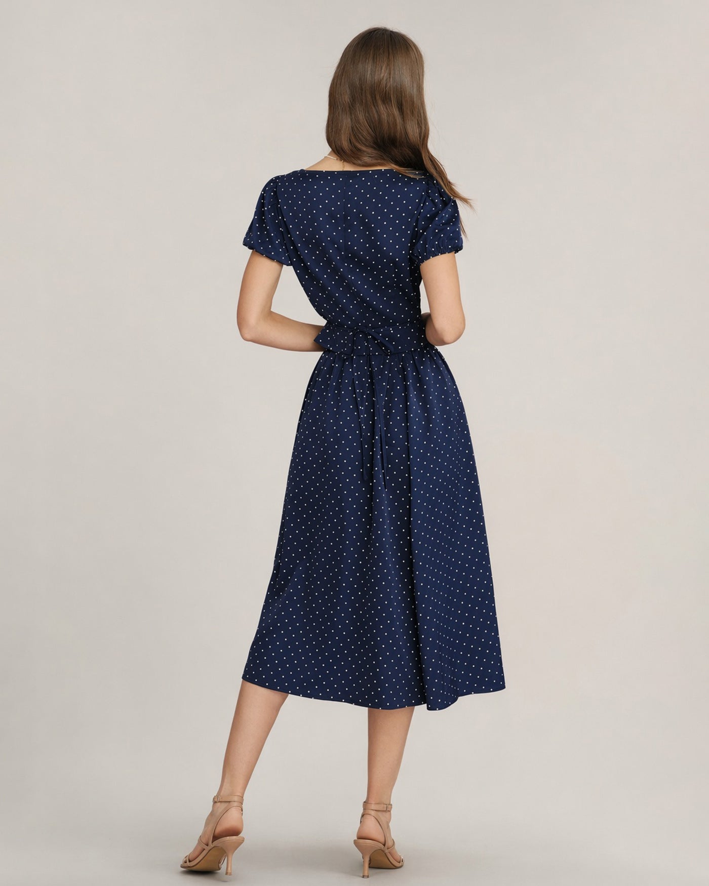 Blue Polka Dot Pockets Midi Skirt | Rihoas