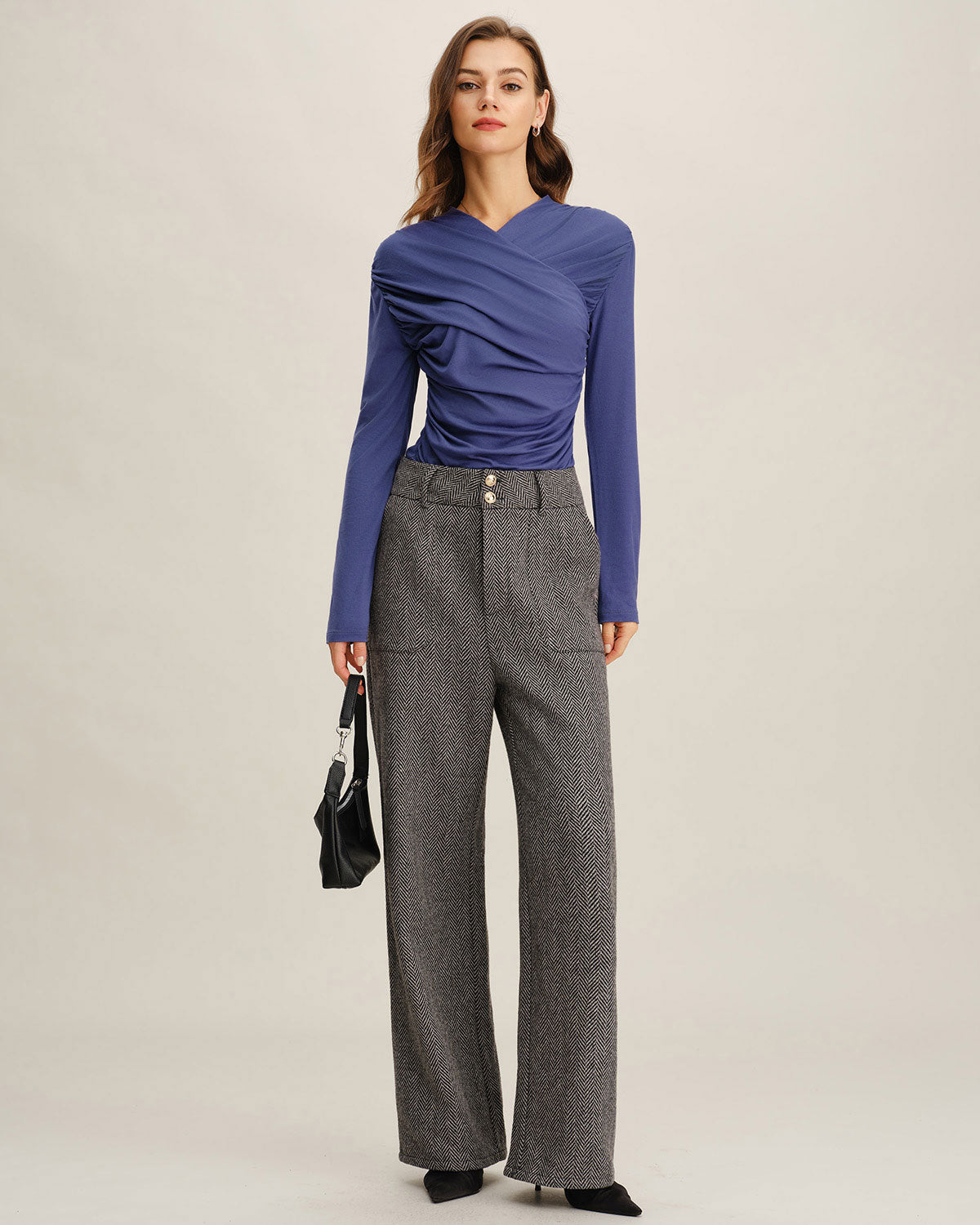 Blue Ruched Slim Knit Tee | Rihoas