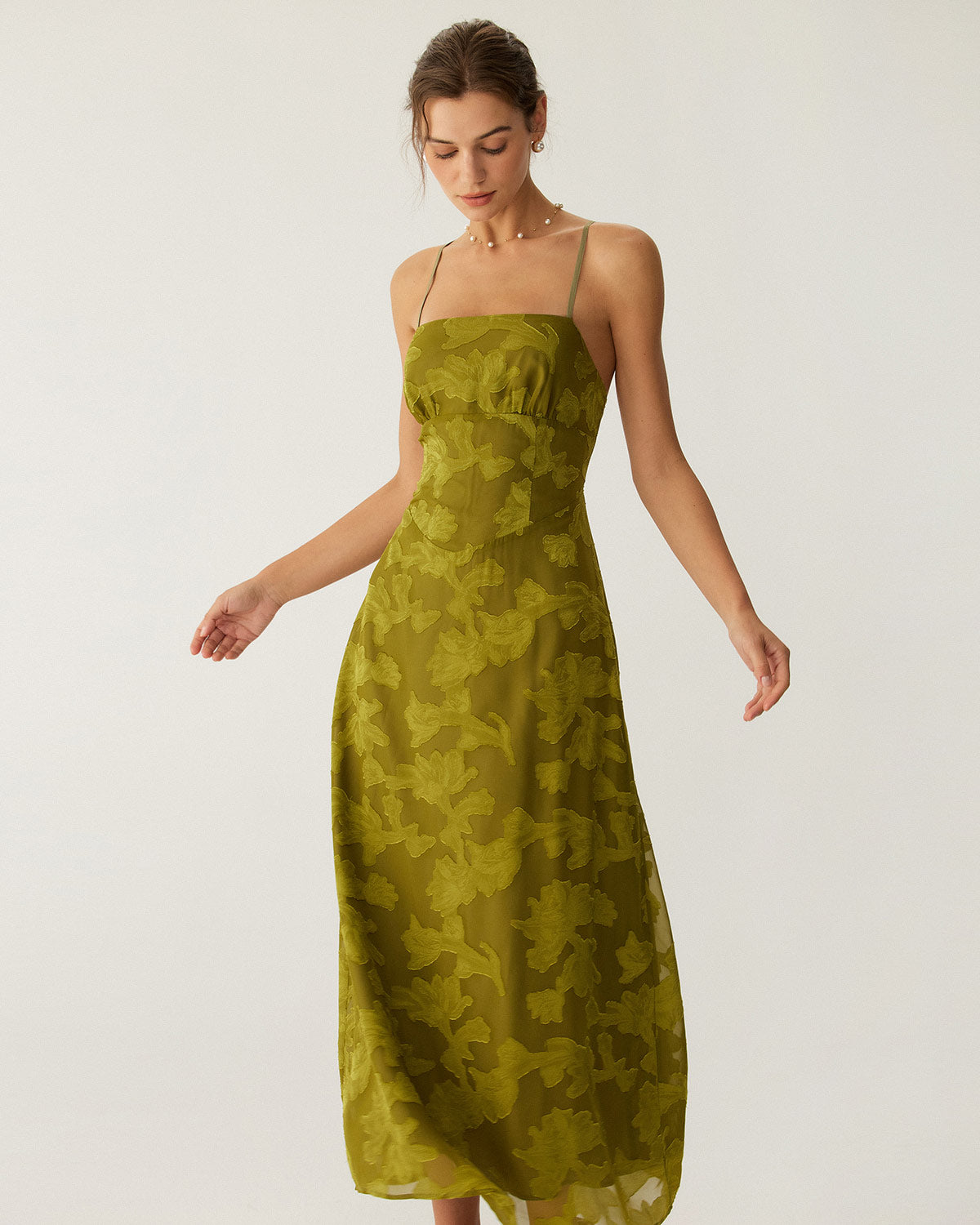 Green Floral Ruched Backless Slip Maxi Dress | Rihoas