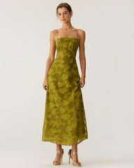 Green Floral Ruched Backless Slip Maxi Dress | Rihoas