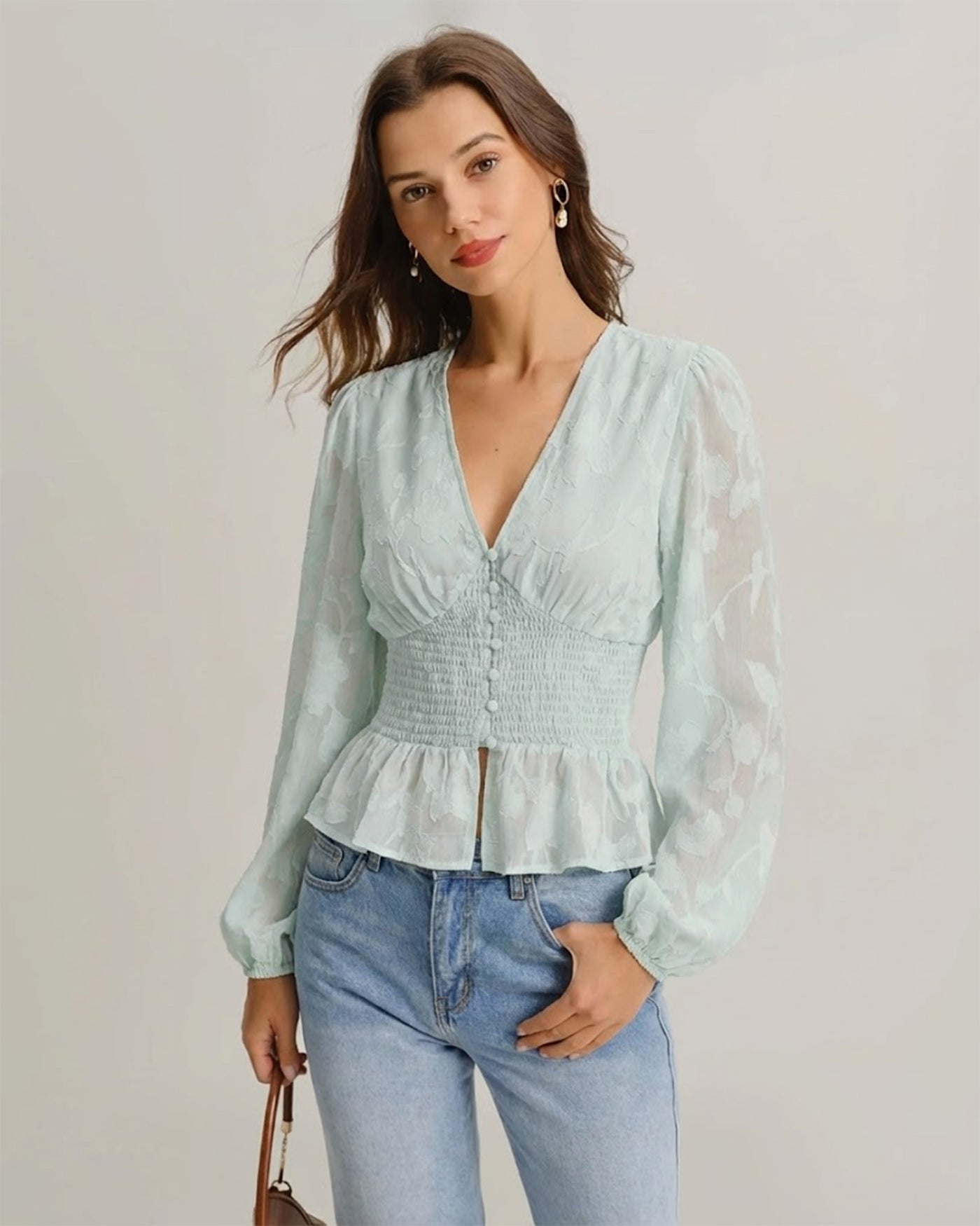 Green V Neck Floral Shirt | Rihoas